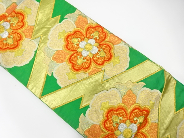 JAPANESE KIMONO / ANTIQUE FUKURO OBI / SILK / WOVEN ABSTRACT MATSUKAWABISHI